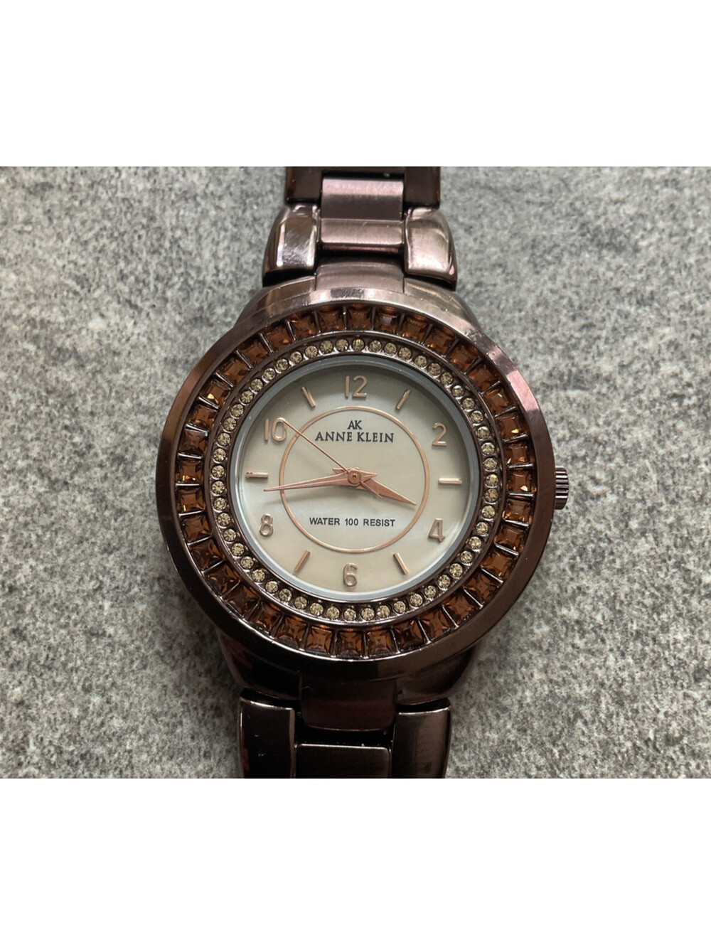 Beautiful Anne Klein Womens Watch Bronze Tone Case And Band W/Crystal Accents BR